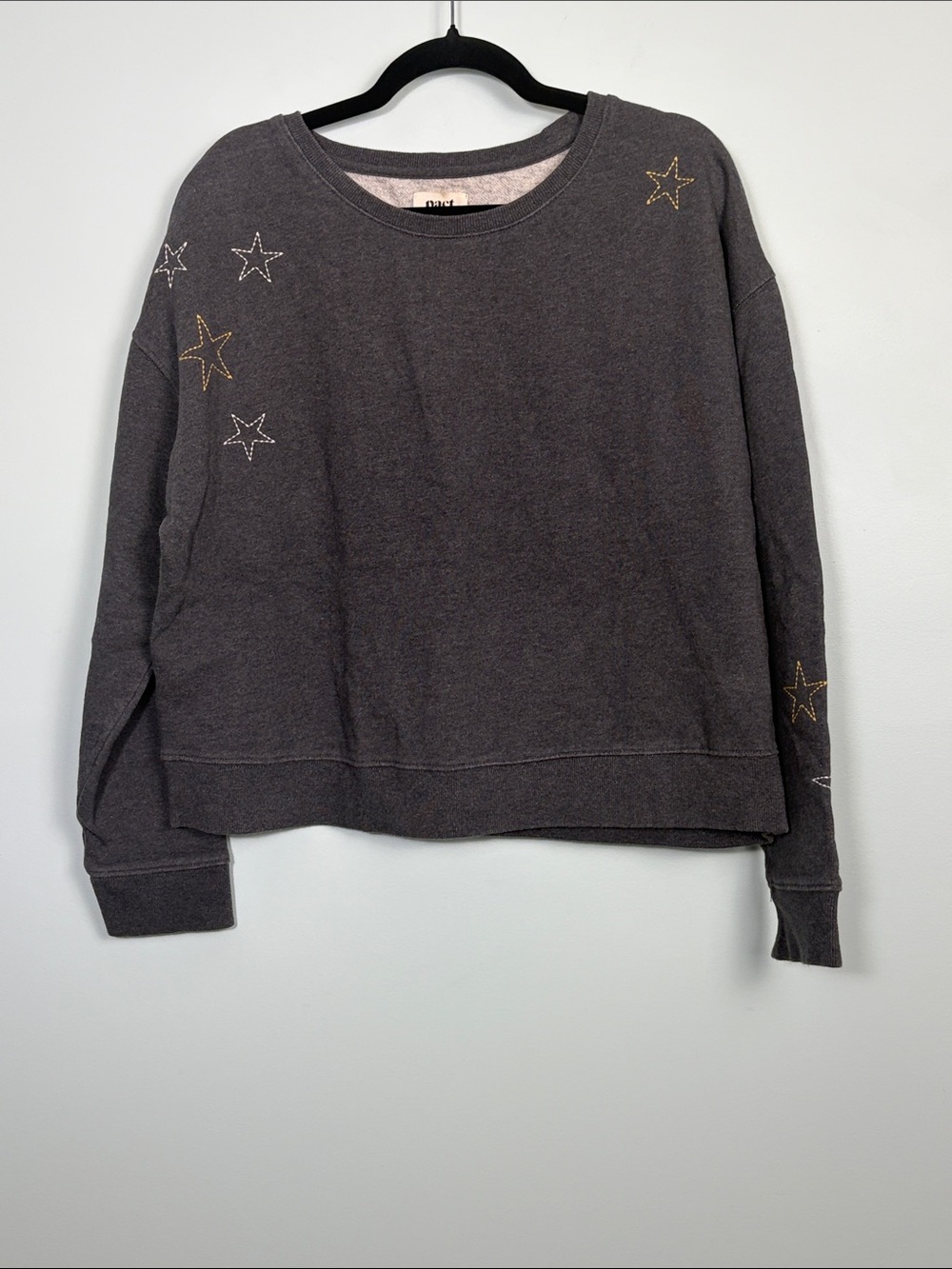 Pact Organic Cotton Star Sweatshirt Embroidered Gray Crewneck Women’s XL